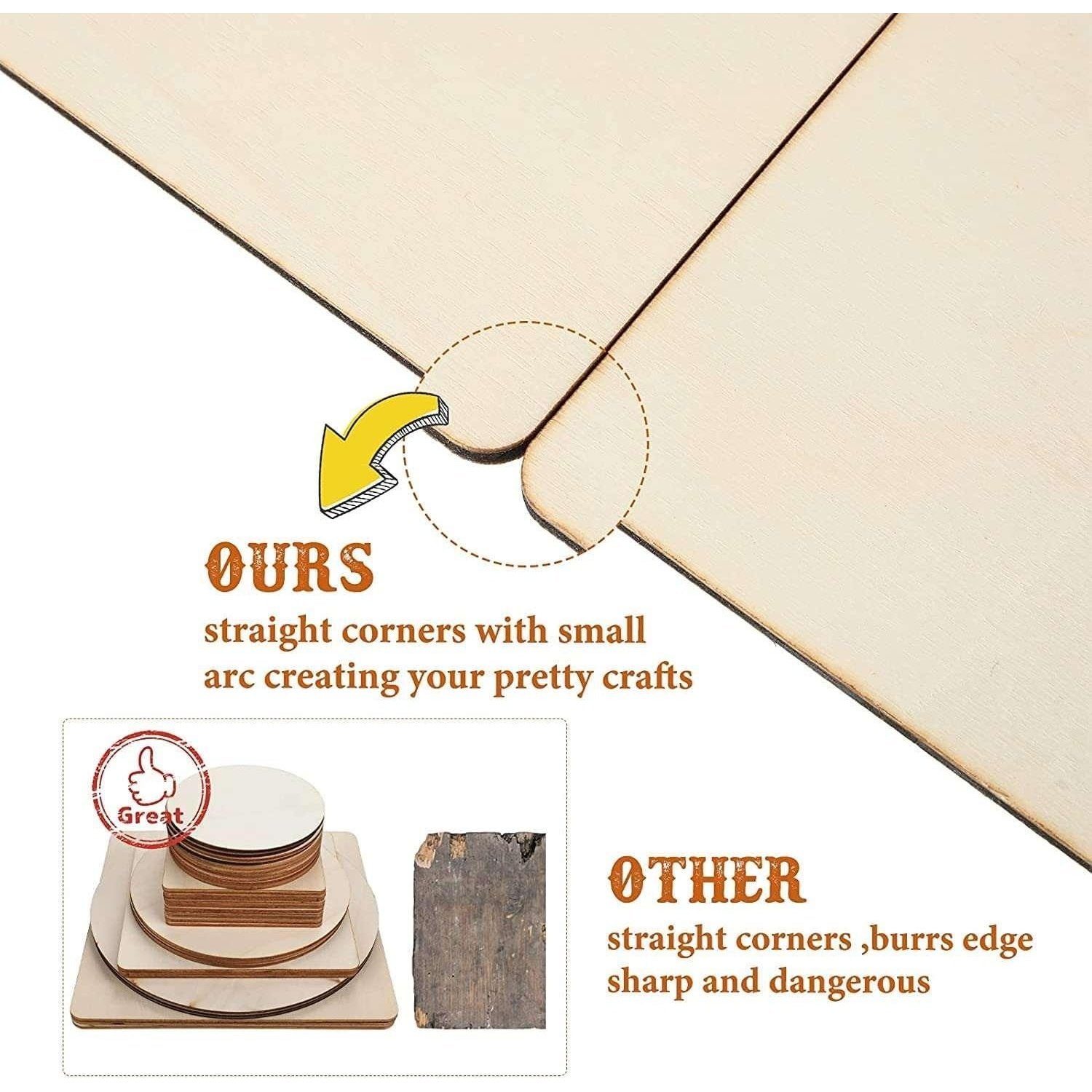 Haoser 18 Pieces Unfinished Blank Wood Pieces Wooden Squares for Crafts Natural Wooden Cutouts Tiles Round Wood Circles